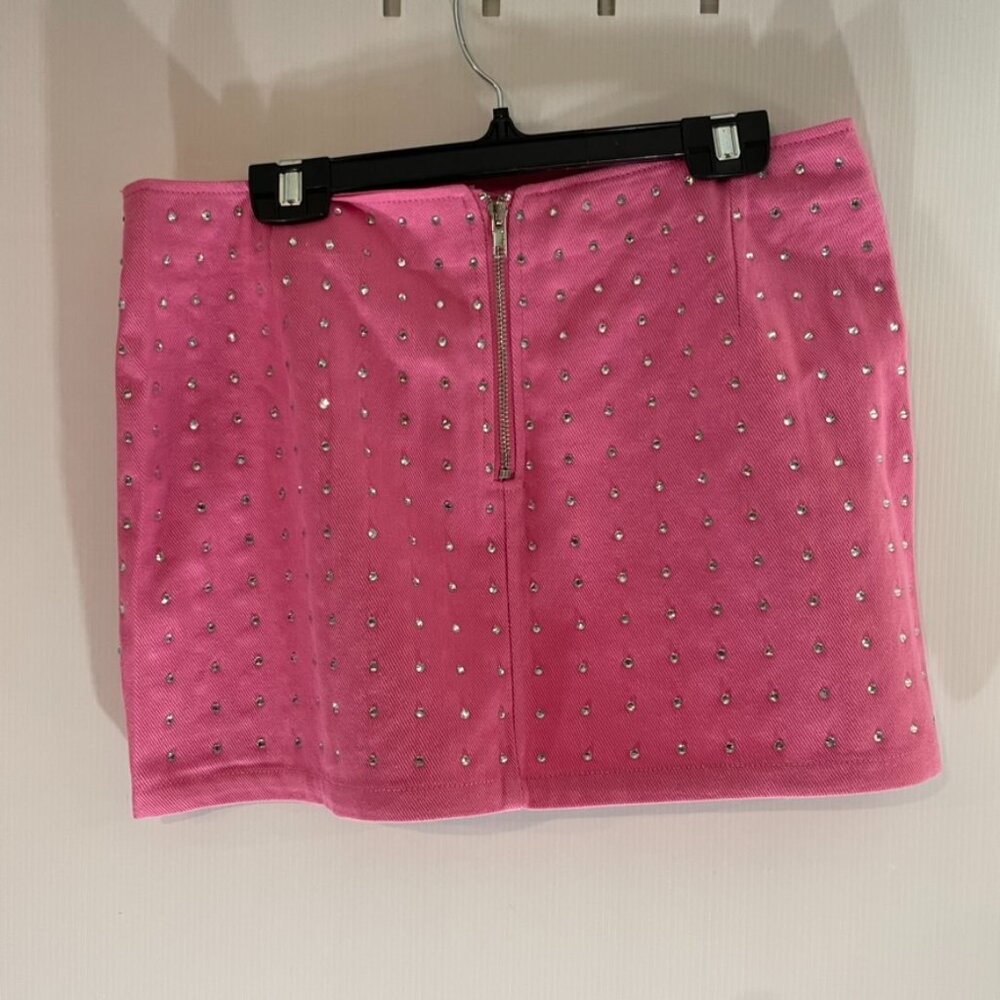 White Fox Women's Pink Rhinestone Mini Skirt-Sz M- NEW - Picture 2 of 3